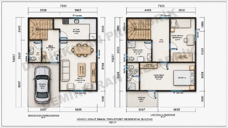 2+1 132 m² İki Katlı Prefabrik Konut görsel 12