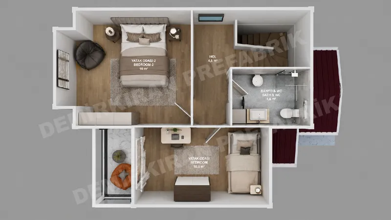 2+1 · 95 m² · Двухэтажный сборный дом изображение 8