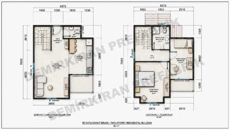 2+1 · 95 m² · Двухэтажный сборный дом изображение 10