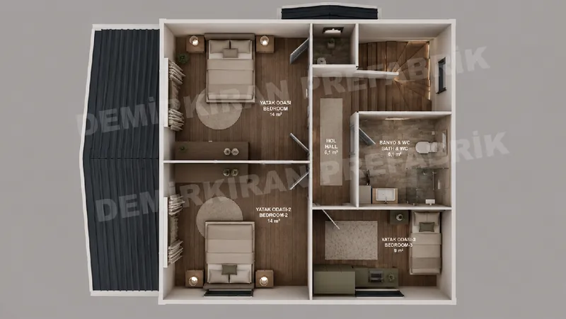 3+1 · 143 m² · Двоповерховий збірний будинок зображення 9