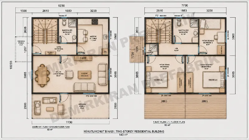 3+1 · 143 m² · Двоповерховий збірний будинок зображення 11