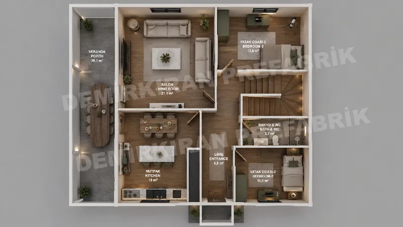 3+1 · 156 m² · Двухэтажный сборный дом изображение 7