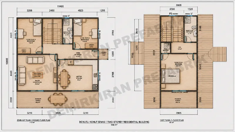 3+1 · 156 m² · Двухэтажный сборный дом изображение 9