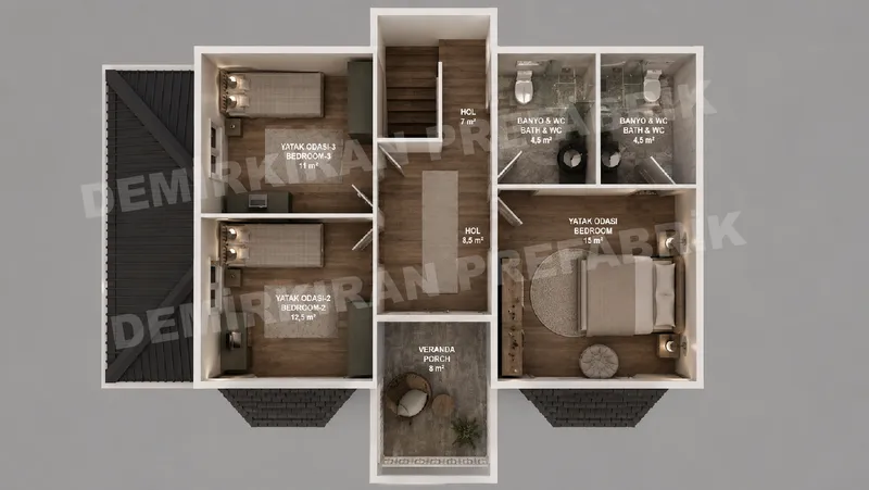 3+1 · 169 m² · Prefabwoning met twee bouwlagen afbeelding 7
