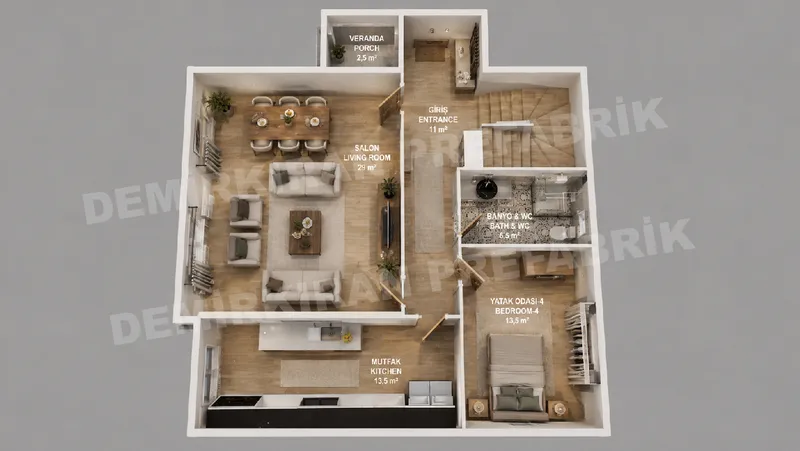 4+1 · 174 m² · Shtëpi e parafabrikuar dykatëshe imazh 8