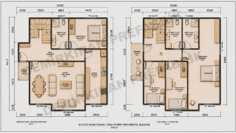 4+1 · 174 m² · Shtëpi e parafabrikuar dykatëshe imazh 9