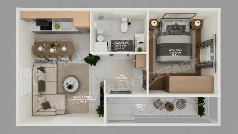 1+1 · 46 m² · Едноетажна сглобяема къща изображение 8