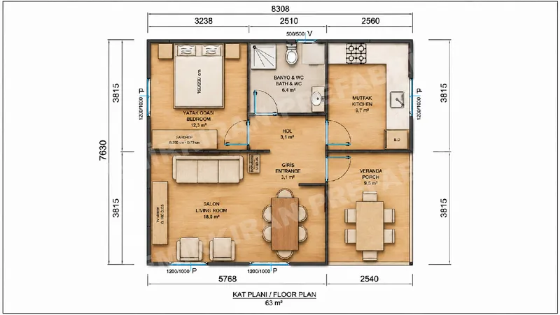 1+1 · 63 m² · Přízemní montovaný dům obrázek 9
