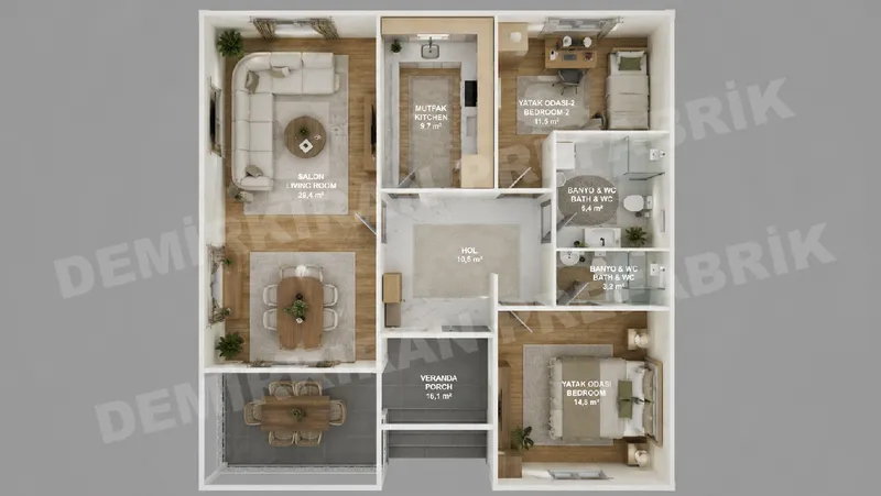 2+1 100 m² Tek Katlı Prefabrik Konut görsel 7