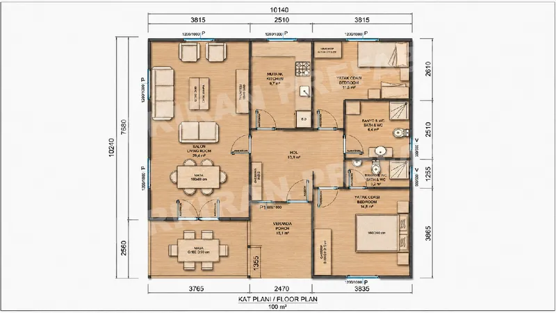 2+1 100 m² Tek Katlı Prefabrik Konut görsel 8