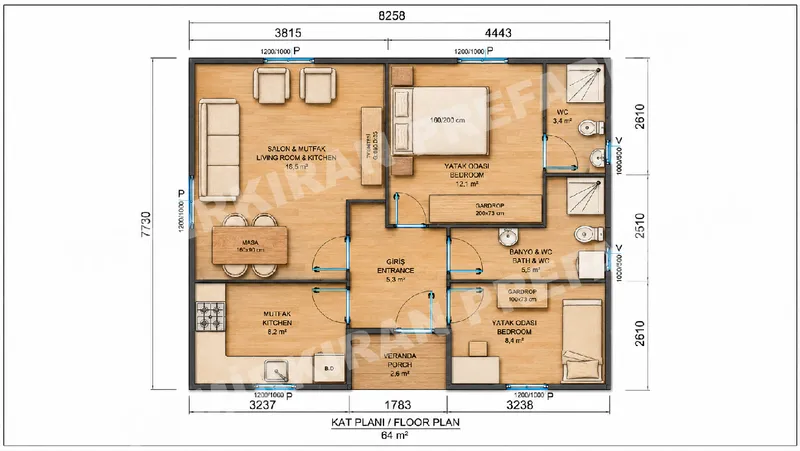 2+1 · 64 m² · Parterowy dom prefabrykowany zdjęcie 10