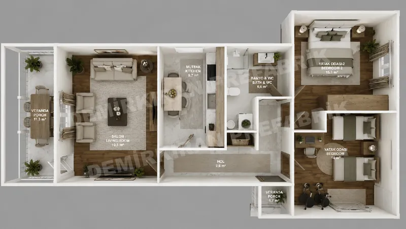 2+1 88 m² Tek Katlı Prefabrik Konut görsel 7