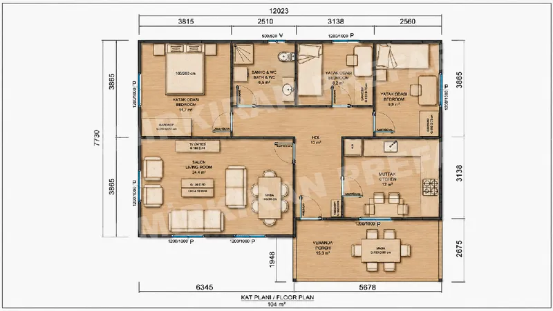 3+1 · 104 m² · Prizemna montažna kuća slika 7