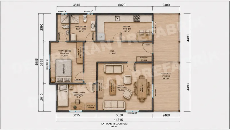 3+1 · 106 m² · Casă prefabricată parter imagine 8