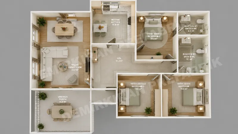 3+1 · 145 m² · Shtëpi e parafabrikuar njëkatëshe imazh 7