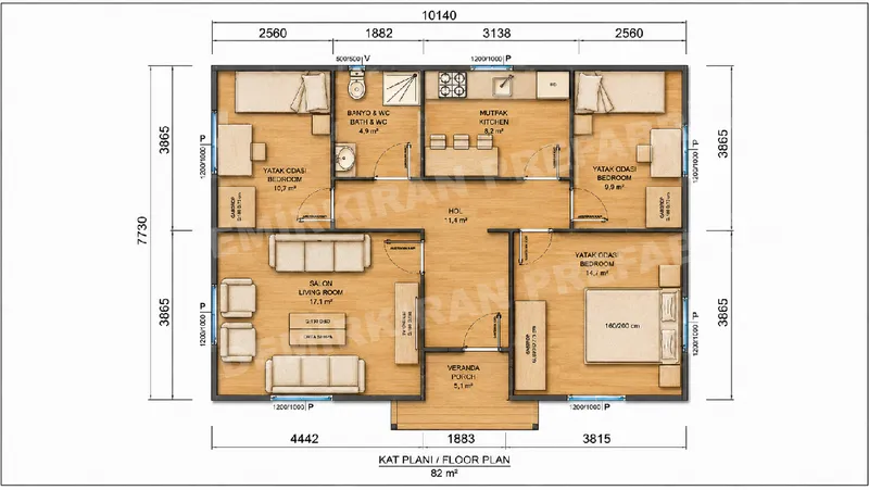 3+1 · 82 m² · Egyszintes előregyártott ház kép 8