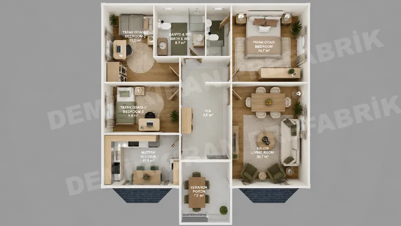 3+1 · 98 m² · Egyszintes előregyártott ház kép 8