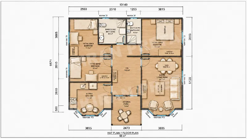 3+1 · 98 m² · Egyszintes előregyártott ház kép 9