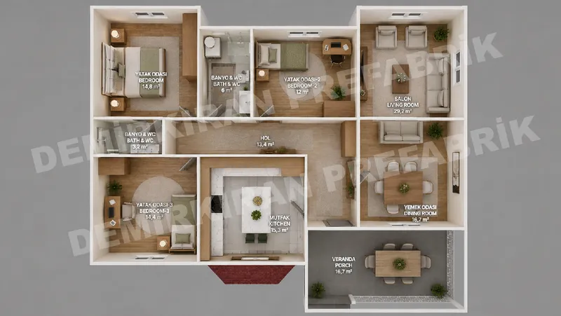 4+1 125 m² Tek Katlı Prefabrik Konut görsel 8
